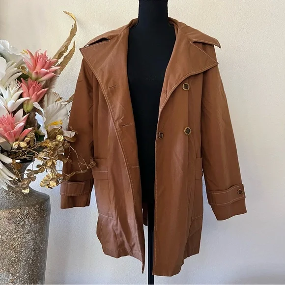 Vintage Sears Button Tan Coat w Removable Lining - Picture 2 of 10